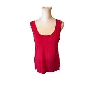 Mischa Womens Tank Top, Size Large, Red with Embedded Rhinestones, Sexy